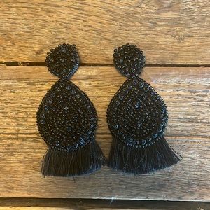 Black beaded ear rings with fringe-